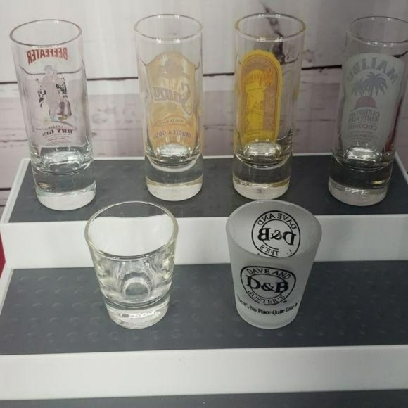 Shot glass lot of 6‎ Malibu dave busters beefeater Mixed Lot Bar Keeper - Picture 5 of 7